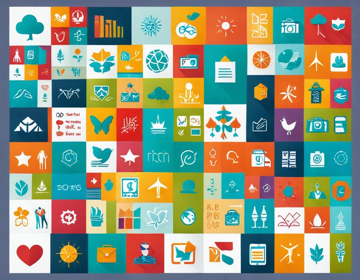 A vibrant collage featuring diverse lifestyle elements such as fashion, wellness, travel, and technology trends. Include visual icons representing hot topics like minimalism, digital nomad lifestyle, eco-friendly products, and social media. Infuse bright colors to create an energetic vibe, with subtle hints of glimmering engagement symbols like likes and shares. Emphasize a contemporary and dynamic composition, appealing to the modern blog audience. super-realistic. vibrant colors. 3D.